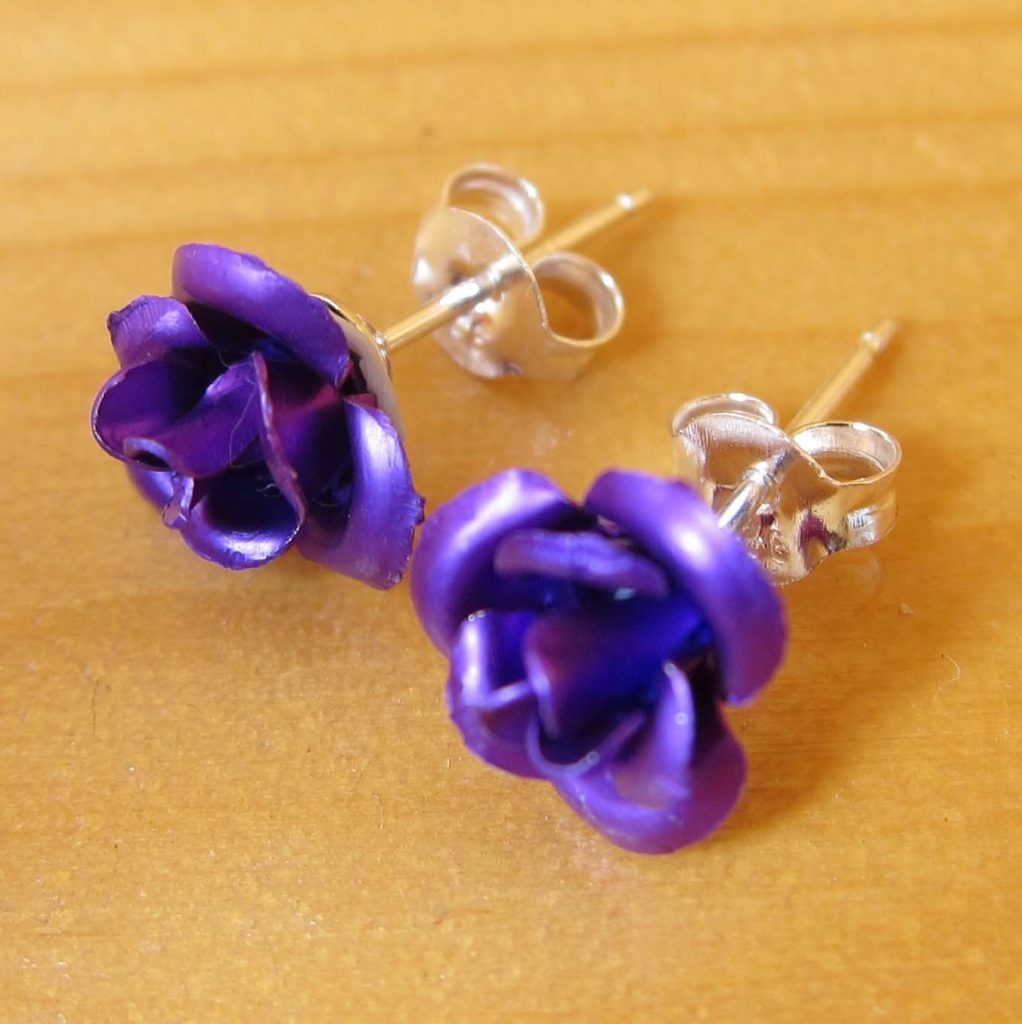 925 Sterling Silver Earrings, Purple Rose Stud Shine Kids Crafts