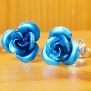 925 Sterling Silver Earrings, Blue Rose Stud - Shine Kids Crafts