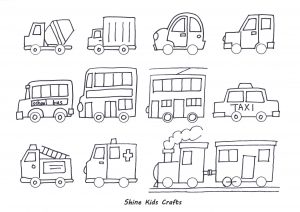 Free Printable Simple Draw Vehicles / Cars - Coloring for kids