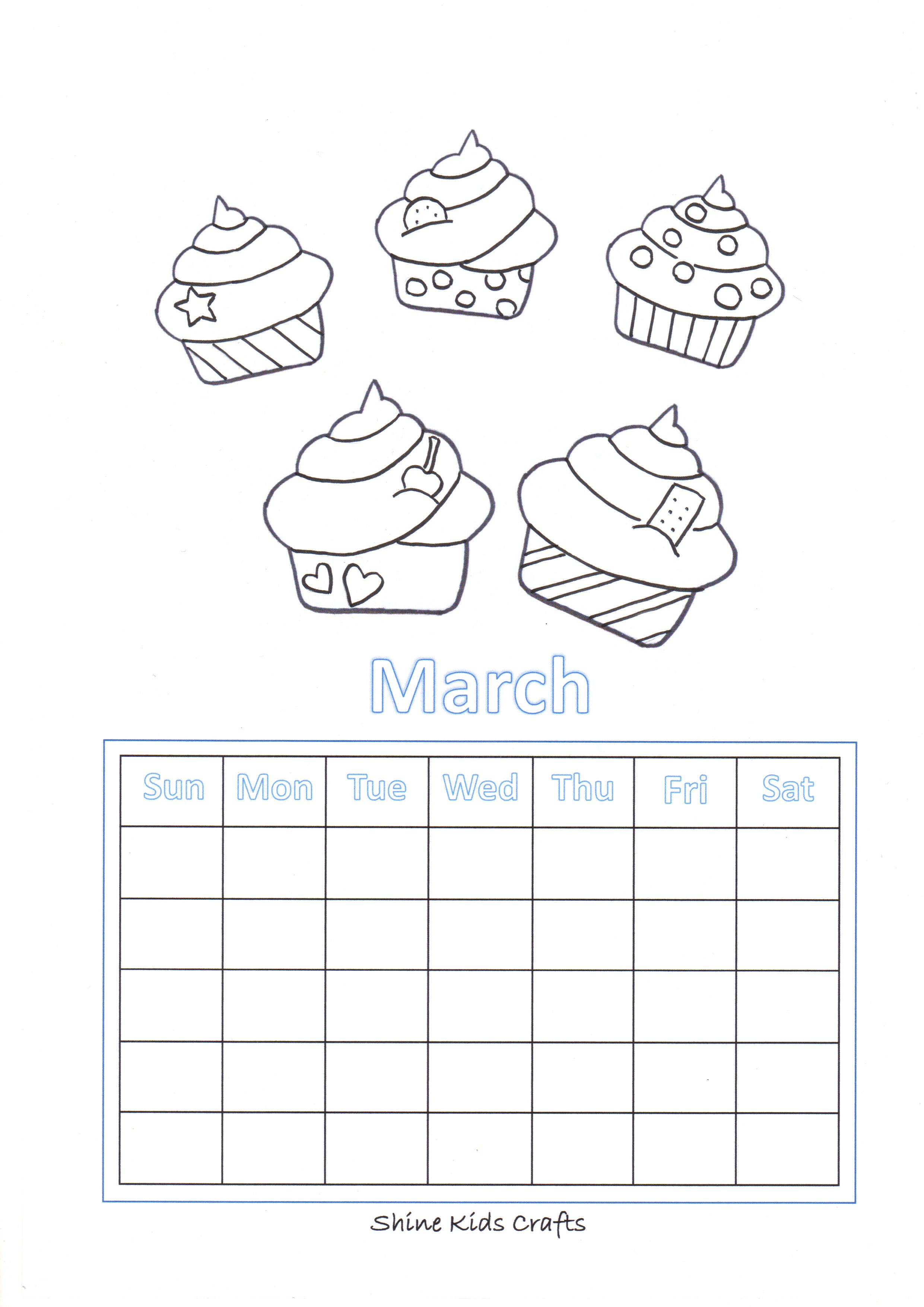 Free Printable Cupcake Coloring / Calendar - Party Food (Cupcakes ...