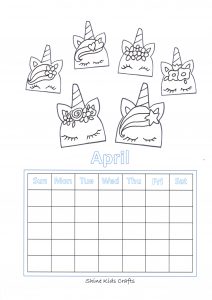 Free Printable Unihorn Coloring / Calendar - Party Food (Unihorn Cookies)