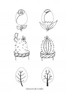 Free Printable Kids Simple Drawing / Coloring – Easter Eggs plants